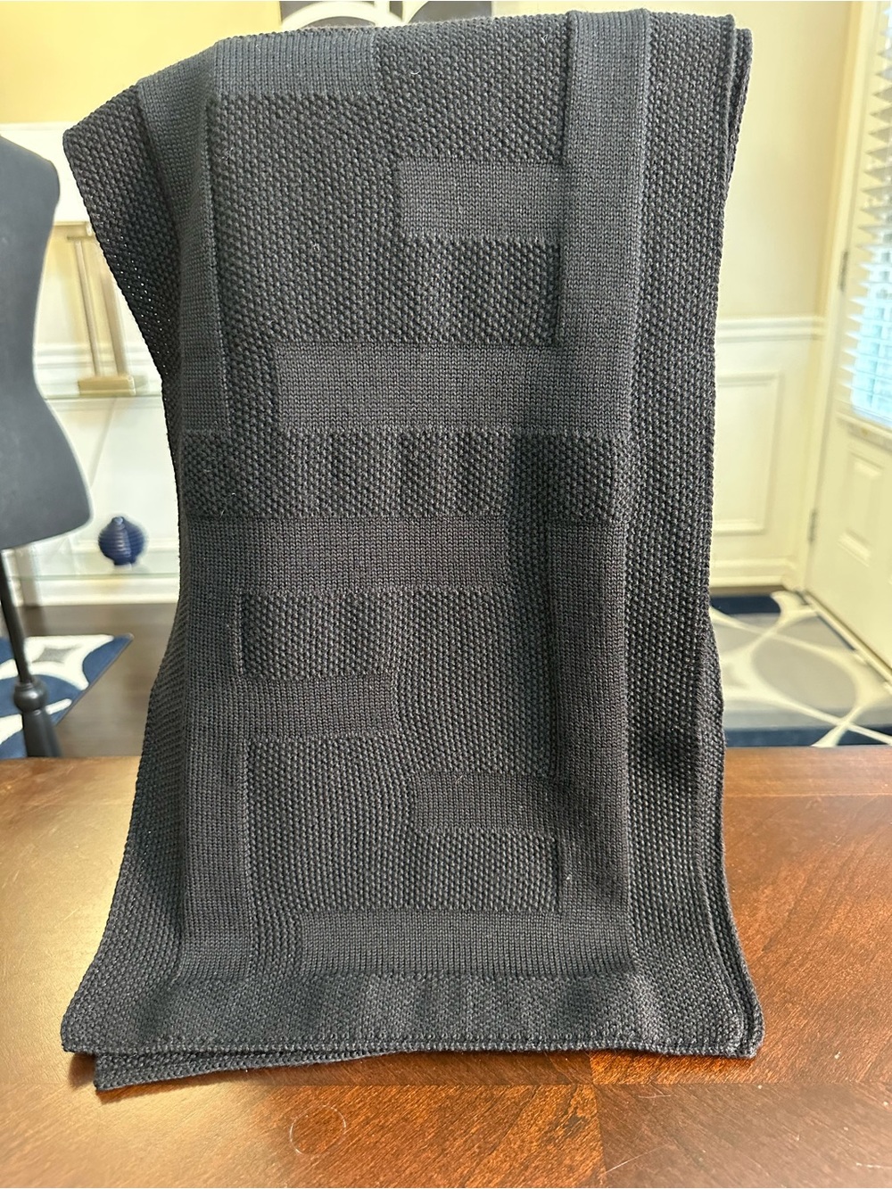 Fendi Black Textured Wool Scarf